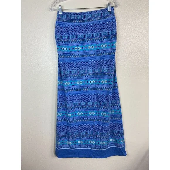 Kuhl Maxi Skirt size XS Blue Geometric Boho Festival Pull on Jersey Hippie - Picture 2 of 14